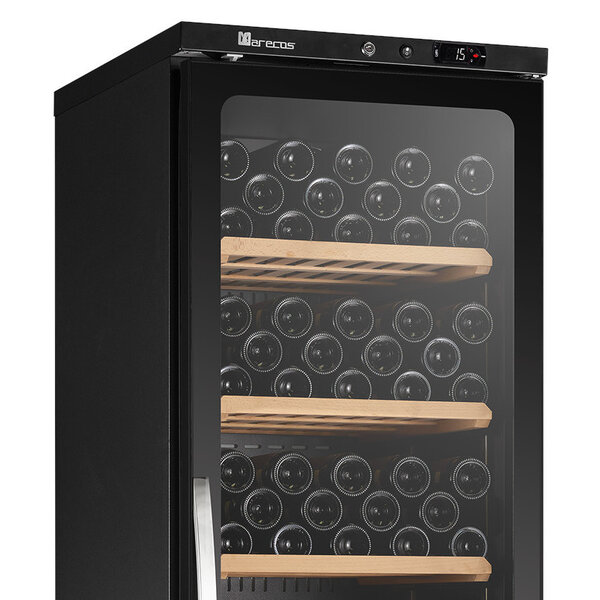 Wijnkoelkast | EXCLUSIVE | 470L (168x 75cl) | Zwart | 1 Zone | +5°C/+20°C | Geventileerd | 0.17kW | Wielen | 600x700x1865(h)mm