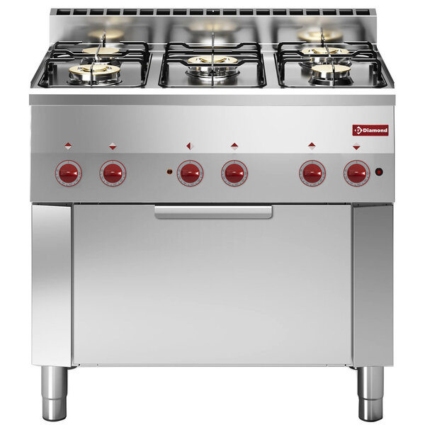 Fornuis + Heteluchtoven | PRO 600 | Gas/Elektrisch | 5 Branders + 1/1 GN (Oven) | 17.4kW (Gas) | 3kW (Elektrisch - 230V) | 900x600x850/970(h)mm