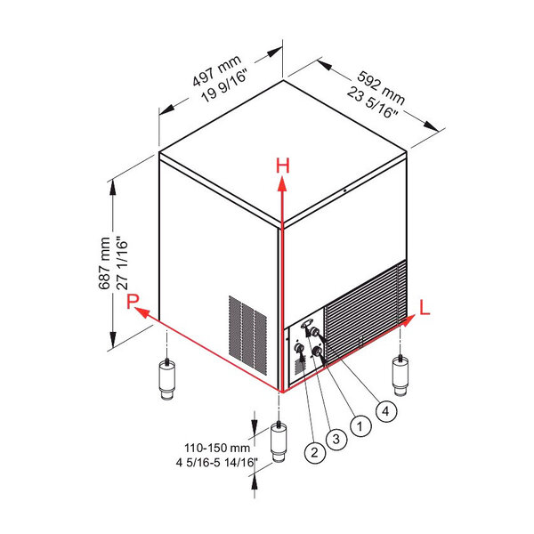IJsblokjesmachine | Volle Blokjes (Div. Formaten) | 42kg/24h | Bunker 16kg | Luchtgekoeld | 497x592x687/837(h)mm