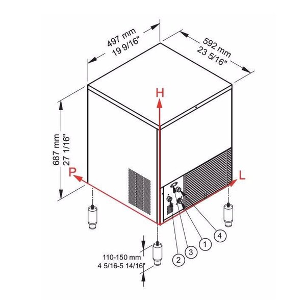 IJsblokjesmachine | Volle Blokjes (Div. Formaten) | 40kg/24h | Bunker 16kg | Luchtgekoeld | Afvoerpomp | 497x592x687/837(h)mm