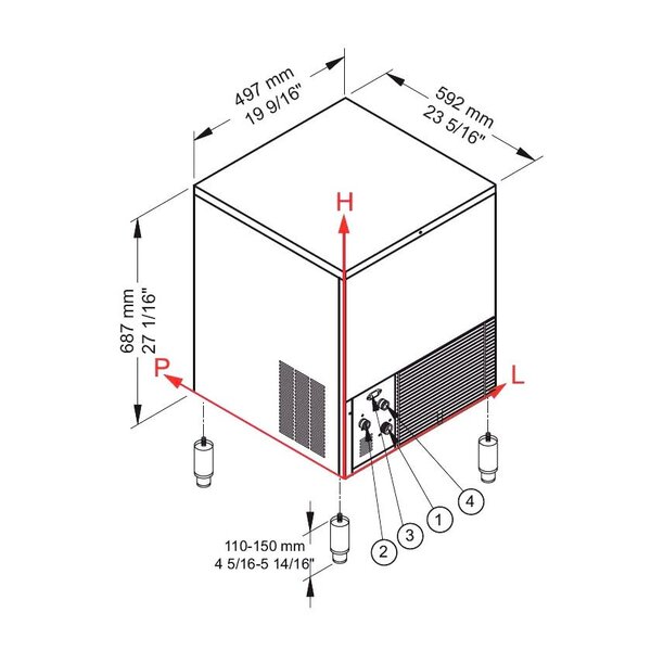 IJsblokjesmachine | Volle Blokjes (Div. Formaten) | 42kg/24h | Bunker 16kg | Luchtgekoeld | Afvoerpomp | 497x592x687/837(h)mm