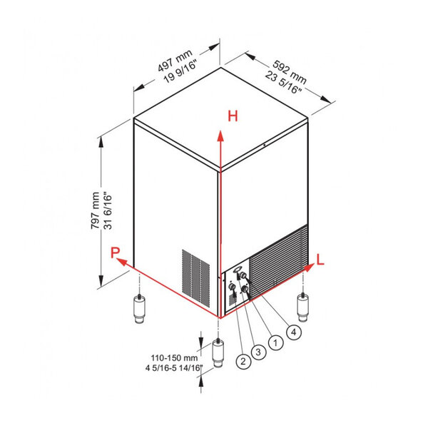 IJsblokjesmachine | Volle Blokjes (Div. Formaten) | 48kg/24h | Bunker 25kg | Luchtgekoeld | 497x592x797/947(h)mm