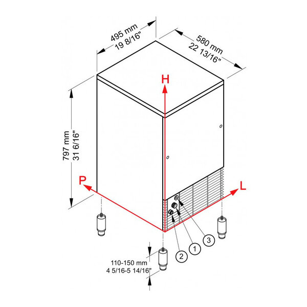 IJsblokjesmachine | Holle Blokjes (20g) | 46kg/24h | Bunker 20kg | Watergekoeld | 495x580x797/947(h)mm
