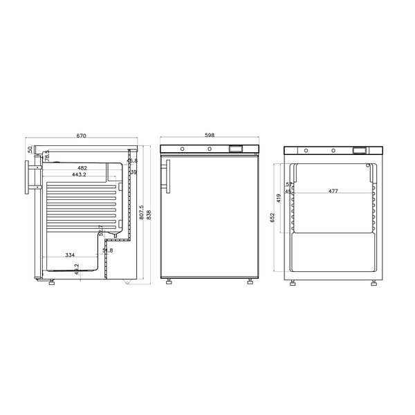 Koelkast | 200L | RVS | 0°C/+8°C | Geventileerd | 0.06kW | 598x679x838(h)mm
