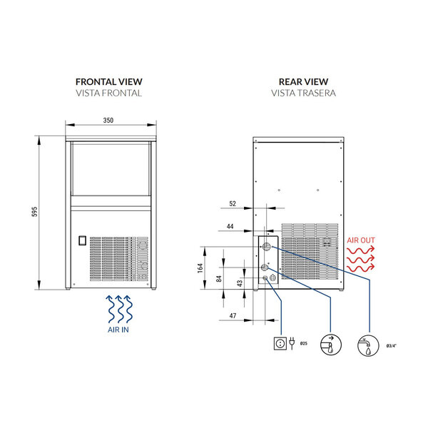 IJsblokjesmachine | 24kg/24h | Voorraad 6kg | 350x475x595(h)mm