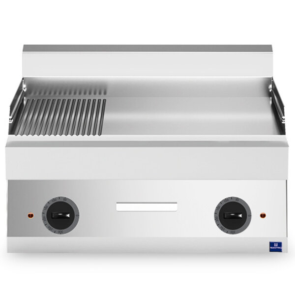 Bak-/Grillplaat | 650 LINE | Elektrisch | Glad/Gegroefd Oppervlak 695x520 (RVS) | 120°C/320°C | 9kW (400V) | 700x650x300(h)mm