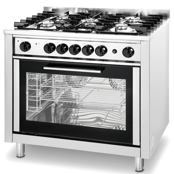 Fornuis + Heteluchtoven | Gas/Elektrisch | 5 Branders (14.3kW) | Oven 1/1 GN (5.2kW - 2x 230V) | 900x655x900(h)mm