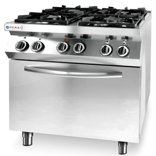 Fornuis + Heteluchtoven | KitchenLine | Gas/Elektrisch | 4 Branders (2x 3.5kW + 2x 6kW) + 1/1 GN Oven (3kW-230V) | 800x700x900(h)mm