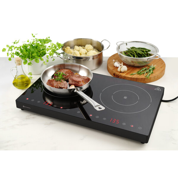HENDI inductiekookplaat, model 3500 D XL, inductiekookplaat, geschikt voor potten met een bodemdiameter ø160, ø300 mm, in hoogte verstelbare poten, 230V, 3500W, 390x500x (H) 120m, roestvrij staal, 3500 w