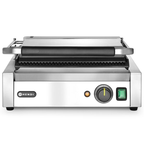 Contact-/Paninigrill | Enkel | Gegroefd Oppervlak 340x230 (Gietijzer) | 30°C/300°C | 2.2kW (230V) | 430x370x210(h)mm