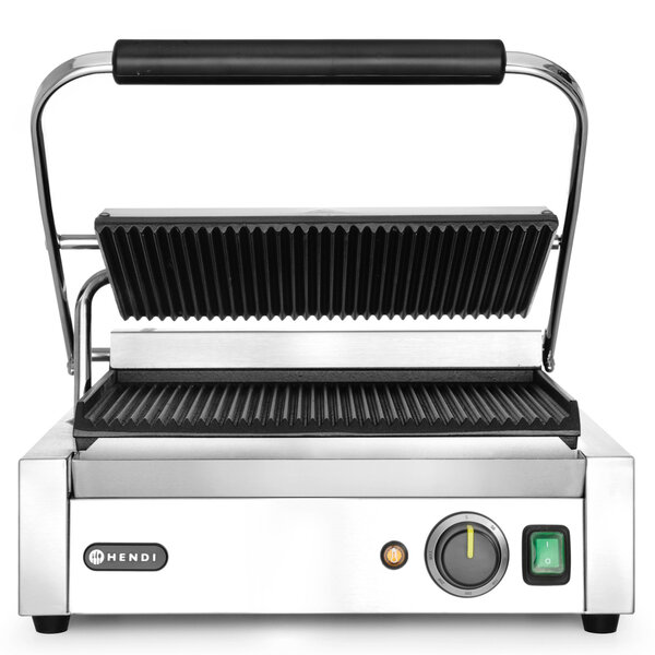 Contact-/Paninigrill | Enkel | Gegroefd Oppervlak 340x230 (Gietijzer) | 30°C/300°C | 2.2kW (230V) | 430x370x210(h)mm
