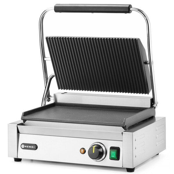 Contact-/Paninigrill | Enkel | Glad/Gegroefd Oppervlak 340x230 (Gietijzer) | 30°C/300°C | 2.2kW (230V) | 430x370x210(h)mm