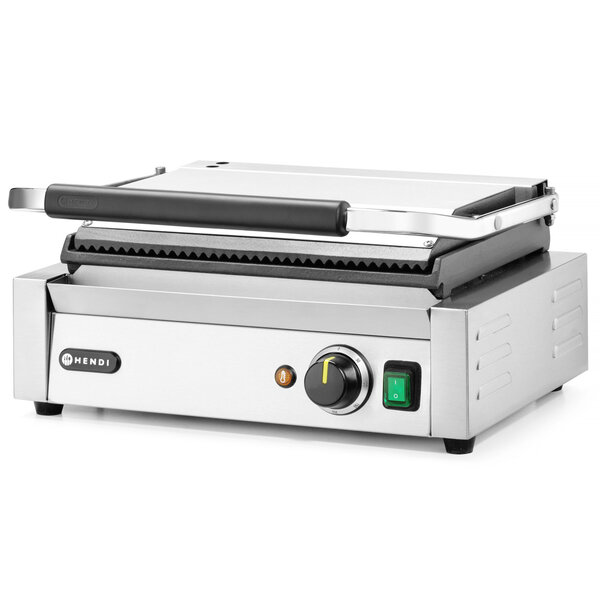 Contact-/Paninigrill | Enkel | Glad/Gegroefd Oppervlak 340x230 (Gietijzer) | 30°C/300°C | 2.2kW (230V) | 430x370x210(h)mm