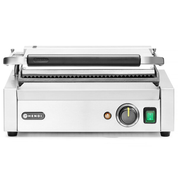 Contact-/Paninigrill | Enkel | Glad/Gegroefd Oppervlak 340x230 (Gietijzer) | 30°C/300°C | 2.2kW (230V) | 430x370x210(h)mm