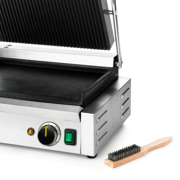 Contact-/Paninigrill | Enkel | Glad/Gegroefd Oppervlak 340x230 (Gietijzer) | 30°C/300°C | 2.2kW (230V) | 430x370x210(h)mm