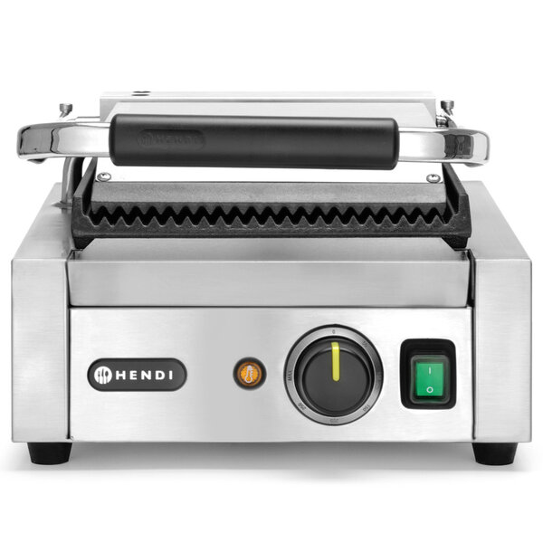 Contact-/Paninigrill | Enkel | Gegroefd Oppervlak 220x230 (Gietijzer) | 30°C/300°C | 1.8kW (230V) | 310x370x210(h)mm