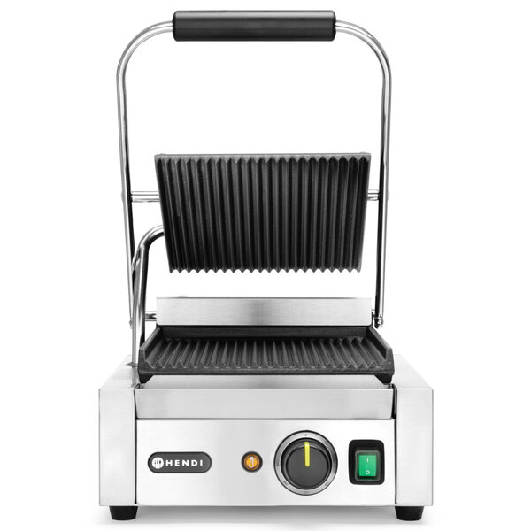 Contact-/Paninigrill | Enkel | Gegroefd Oppervlak 220x230 (Gietijzer) | 30°C/300°C | 1.8kW (230V) | 310x370x210(h)mm