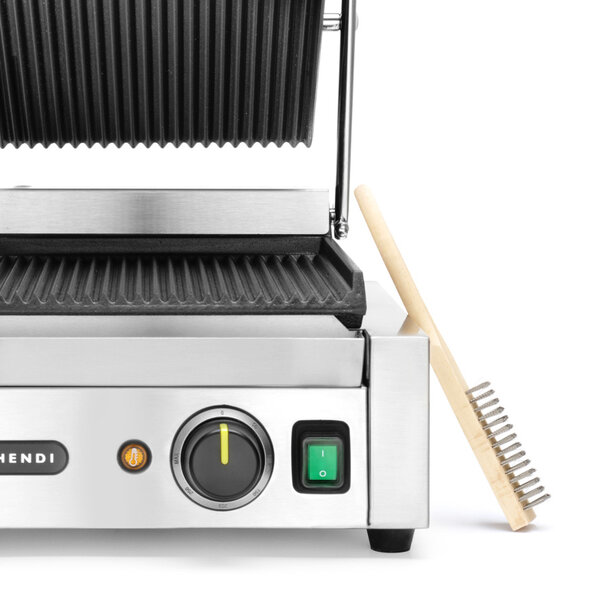 Contact-/Paninigrill | Enkel | Gegroefd Oppervlak 220x230 (Gietijzer) | 30°C/300°C | 1.8kW (230V) | 310x370x210(h)mm