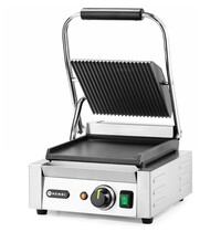 HENDI Contact-/Paninigrill | Enkel | Glad/Gegroefd Oppervlak 220x230 (Gietijzer) | 30°C/300°C | 1.8kW (230V) | 310x370x210(h)mm