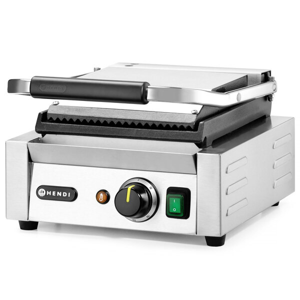 Contact-/Paninigrill | Enkel | Glad/Gegroefd Oppervlak 220x230 (Gietijzer) | 30°C/300°C | 1.8kW (230V) | 310x370x210(h)mm