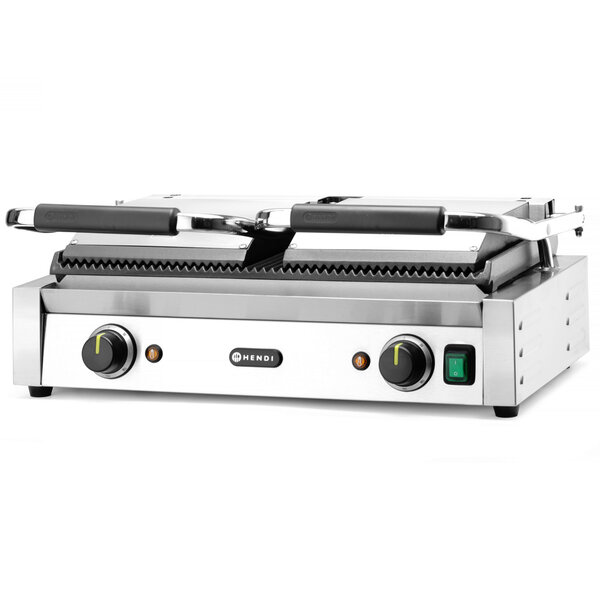 Contact-/Paninigrill | Dubbel | Gegroefd Oppervlak 475x230 (Gietijzer) | 30°C/300°C | 3.6kW (230V) | 570x370x210(h)mm