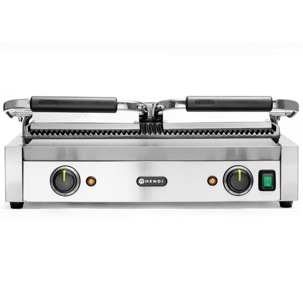 Contact-/Paninigrill | Dubbel | Gegroefd Oppervlak 475x230 (Gietijzer) | 30°C/300°C | 3.6kW (230V) | 570x370x210(h)mm