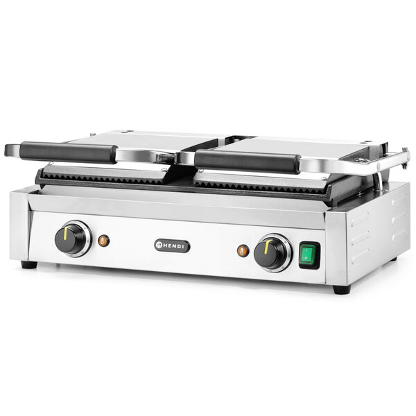 Contact-/Paninigrill | Dubbel | Glad/Gegroefd Oppervlak 475x230 (Gietijzer) | 30°C/300°C | 3.6kW (230V) | 570x370x210(h)mm