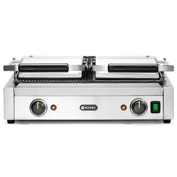 Contact-/Paninigrill | Dubbel | Glad/Gegroefd Oppervlak 475x230 (Gietijzer) | 30°C/300°C | 3.6kW (230V) | 570x370x210(h)mm
