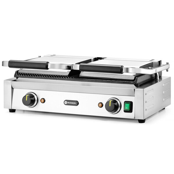 Contact-/Paninigrill | Dubbel | Glad/Gegroefd Oppervlak 475x230 (Gietijzer) | 30°C/300°C | 3.6kW (230V) | 570x370x210(h)mm
