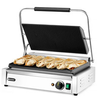 HENDI Contact-/Paninigrill | Enkel XL | Gegroefd Oppervlak 450x270 (Gietijzer) | 30°C/300°C | 2.7kW (230V) | 548x415x210(h)mm 