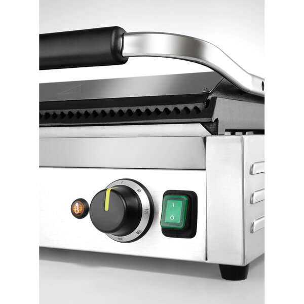 Contact-/Paninigrill | Enkel XL | Gegroefd Oppervlak 450x270 (Gietijzer) | 30°C/300°C | 2.7kW (230V) | 548x415x210(h)mm