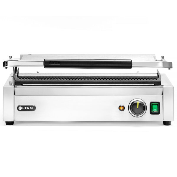 Contact-/Paninigrill | Enkel XL | Gegroefd Oppervlak 450x270 (Gietijzer) | 30°C/300°C | 2.7kW (230V) | 548x415x210(h)mm