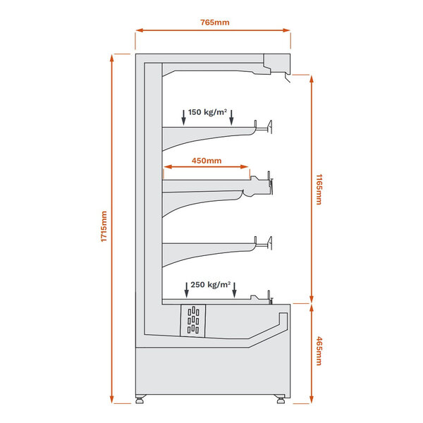Wandkoeling | AERO | Energiezuinig | Div. Kleuren | -1°C/+5°C | Geforceerd | 4 Schappen | Intern Nachtgordijn | 1330x765x1715(h)mm