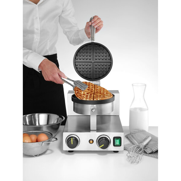 Wafelijzer | Enkel | Belgische Wafels (Ø190mm) | 50°C/220°C | 1kW (230V) | Draaibaar | 250x491x285(h)mm