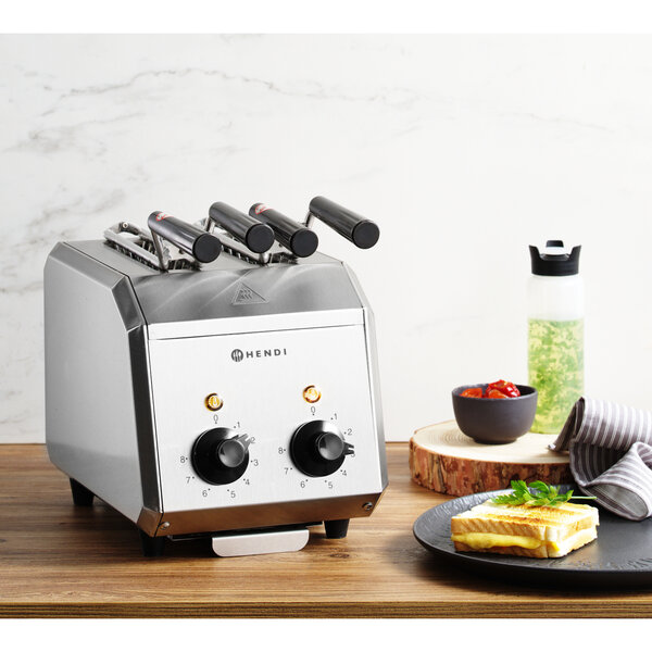 Tosti-Apparaat | RVS | 2 Sleuven (Onafhankelijk Instelbaar) | Incl. Tostiklemmen | 1.2kW (230V) | 200x300x223(h)mm