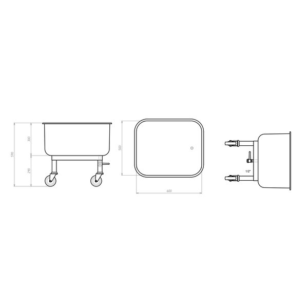 Wasbakwagen | 80L | RVS | 600x500x600(h)mm