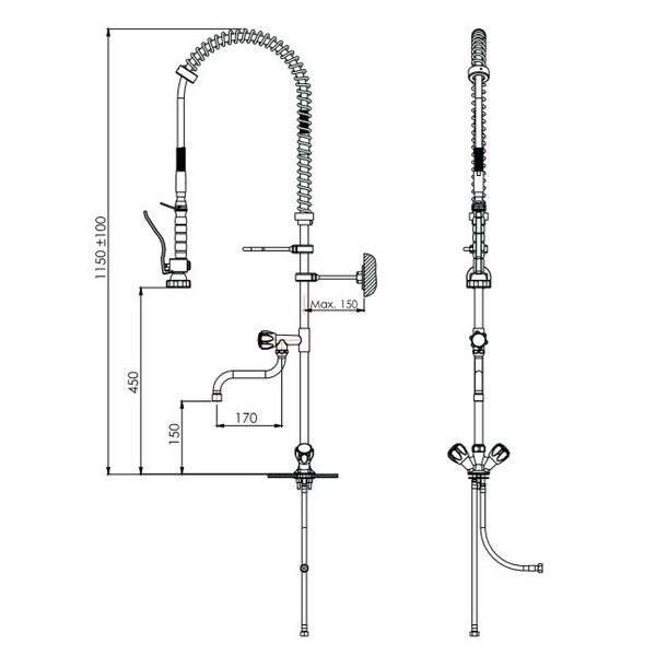 Voorspoeldouche | Monobloc | Draaibare Uitloop | Zwenkkraan | Mengkraan | Aansluiting 1/2"
