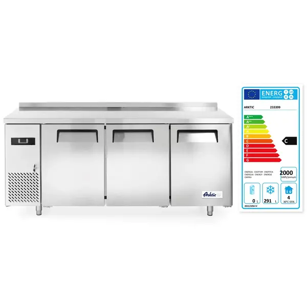 Vrieswerkbank | KitchenLine | 390L | 3 Deuren | -17°C/-22°C | Geforceerd | 0.55kW | Achteropstand | 1800x600x850/890(h)mm