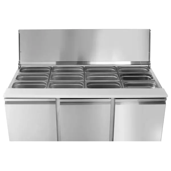 Saladette | KitchenLine | 380L | 3 Deuren (1/1 GN) | Boven 4x 1/1 GN | -2°C/+8°C | Geforceerd | Schuif-/Klapdeksel + Snijblad | 1365x700x888(h)mm