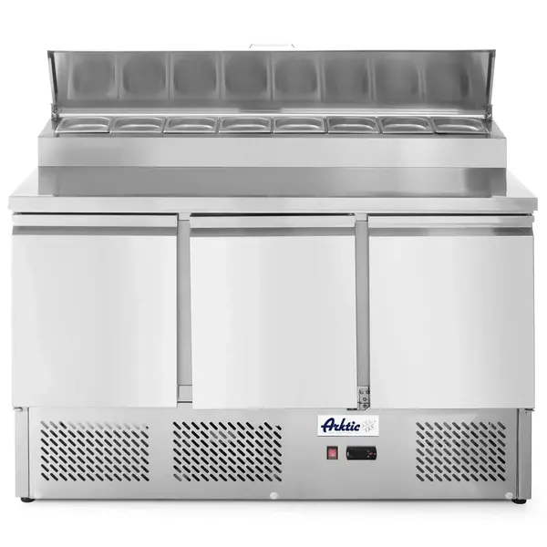 Saladette | KitchenLine | 380L | 3 Deuren (1/1 GN) | Boven 8x 1/6 GN | -2°C/+8°C | Geforceerd | 0.31kW | Klapdeksel | 1365x700x880/1055(h)mm