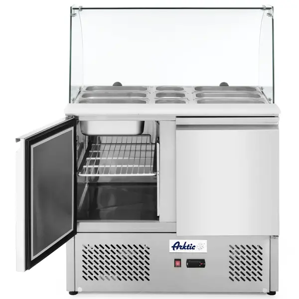 Saladette | KitchenLine | 300L | 2 Deuren (1/1 GN) | Boven 2x 1/1 GN + 3x 1/6 GN | -2°C/+8°C | Geforceerd | Glasopzet + Snijblad | 900x700x880/1300(h)mm