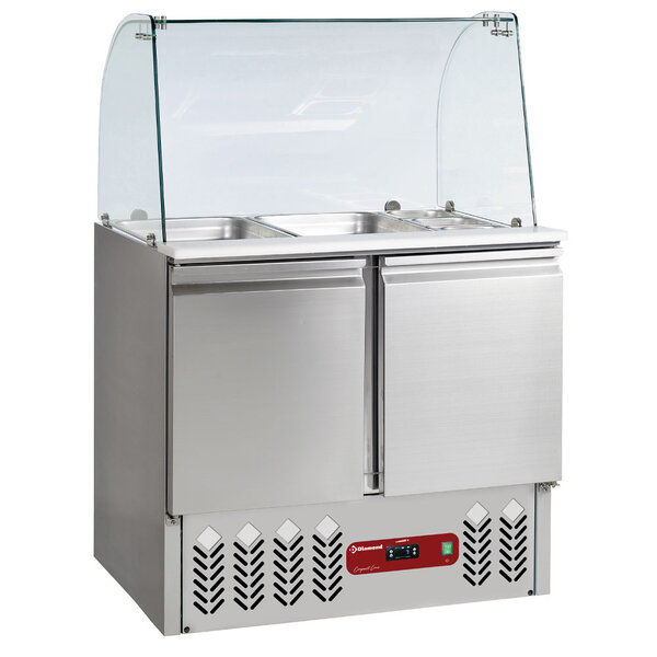 Saladette | Deksel + Gebogen Ruit | 240L | 2x GN 1/1 + 3x GN 1/6 150mm | 2 Deurs | Geventileerd | 900x700x870/1180(h)mm