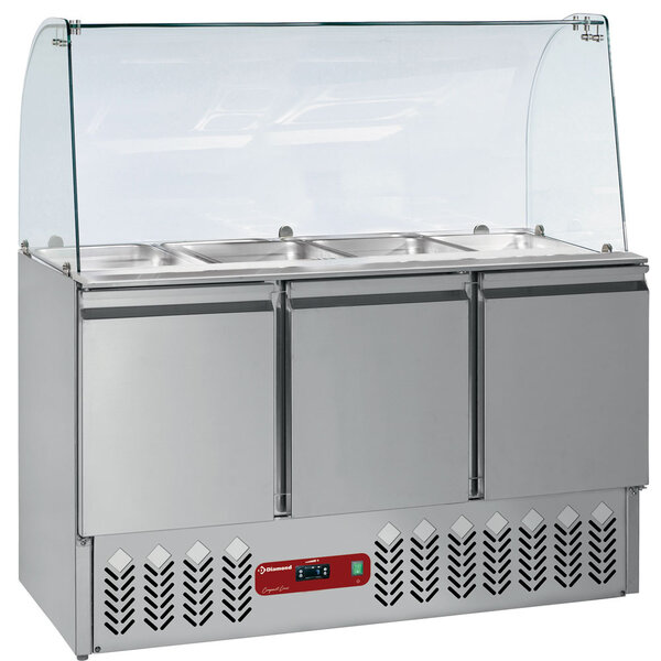Saladette + Deksel + Gebogen ruit + Reserve | 380L | GN 4x 1/1 | 3 Deurs GN 1/1 | Geventileerd | 1365x700x870/1180(h)mm