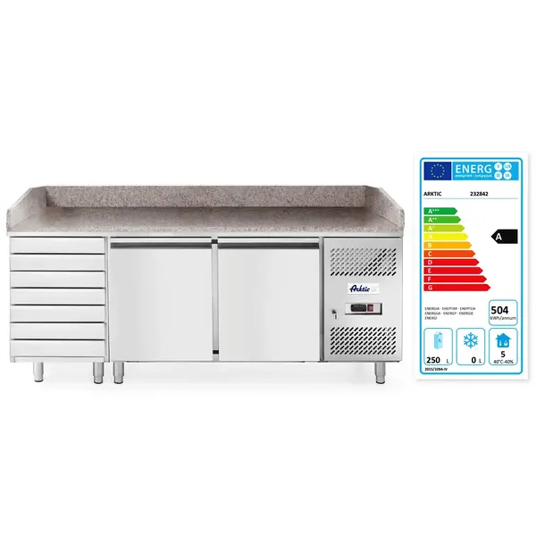 Pizzawerkbank | Energiezuinig | 280L | 2 Deuren + 7 Deegladen (EN600x400) | -2°C/+8°C | Geforceerd | 0.25kW | 2010x800x850/1000(h)mm
