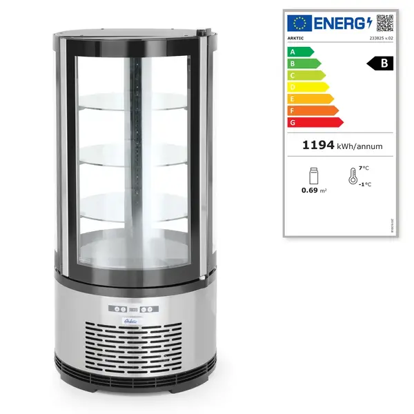 Gebaksvitrine | 100L | RVS/Zwart | 0°C/+6°C | Geforceerd | 4 Niveaus | Ø480x1030(h)mm