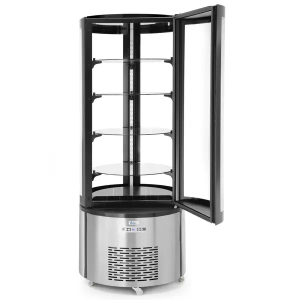 Gebaksvitrine | 360L | RVS/Zwart | 0°C/+6°C | Geforceerd | 5 Niveaus | Wielen (Geremd) | Ø680x1750(h)mm