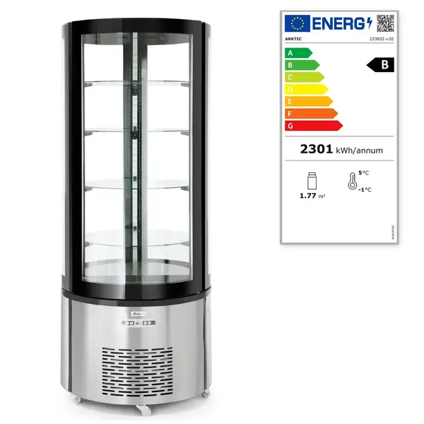 Gebaksvitrine | 360L | RVS/Zwart | 0°C/+6°C | Geforceerd | 5 Niveaus | Wielen (Geremd) | Ø680x1750(h)mm