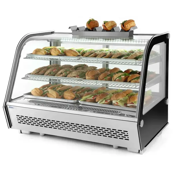 Koelvitrine | 160L | RVS/Zwart | 0°C/+6°C | Geforceerd | 3 Niveaus | 850x568x686(h)mm