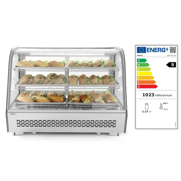Koelvitrine | 160L | RVS/Zwart | 0°C/+6°C | Geforceerd | 3 Niveaus | 850x568x686(h)mm