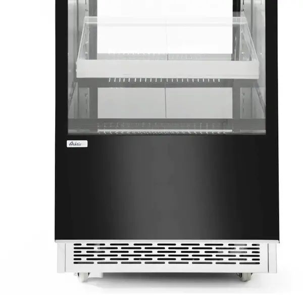 Koelvitrine | 300L | RVS/Zwart | 0°C/+6°C | Geforceerd | 4 Niveaus | Wielen (Geremd) | 650x805x1445(h)mm